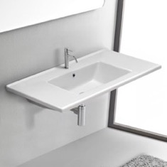Rectangular White Ceramic Wall Mount or Drop In Bathroom Sink